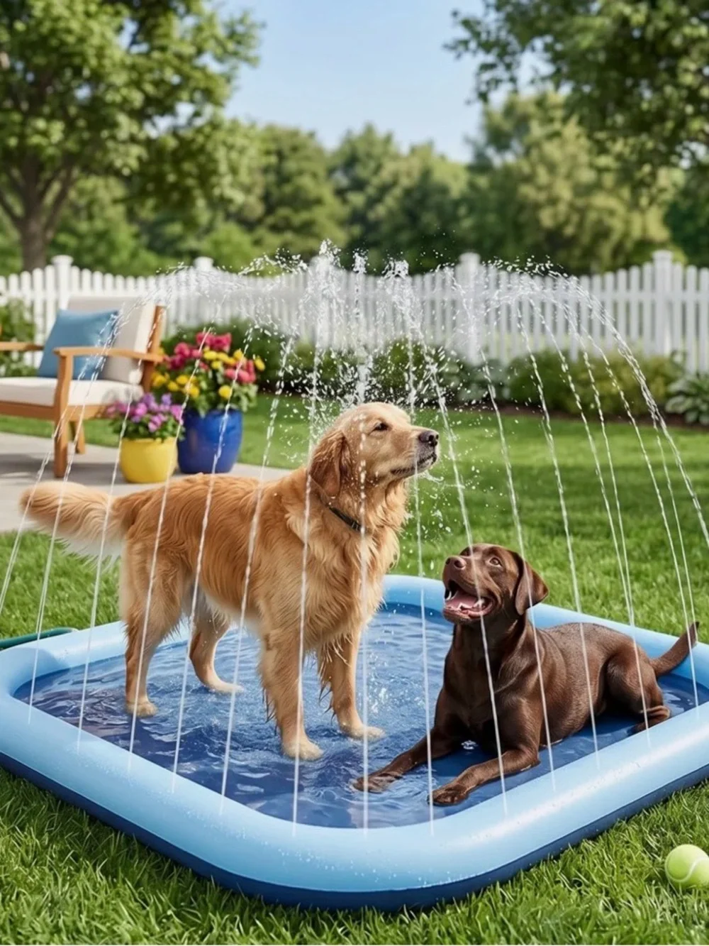 Inflatable Pets Dog Splash Pool - Grey Light Blue